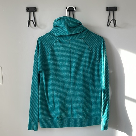 Outdoor Research, Small, teal green striped cowl neck sweatshirt w/ pouch pocket - Picture 4 of 5
